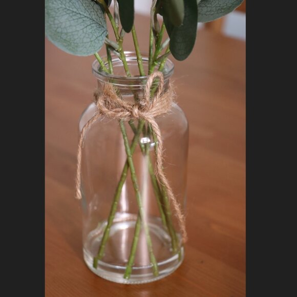 Artificial Eucalyptus in Glass Vase with White Buds Rustic Farmhouse Decor - Picture 4 of 8